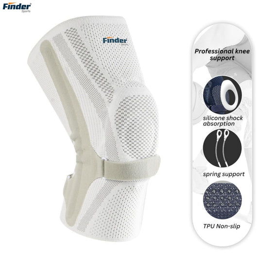 Knee Brace with Silicone Shock Absorption & Spring Support,Dual Strap Compression, Anti-Slip, knee support for men & women (WHITE, S)