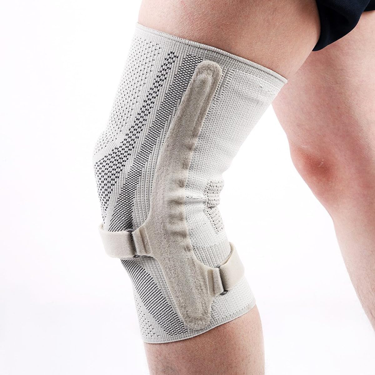 Knee Brace with Silicone Shock Absorption & Spring Support,Dual Strap Compression, Anti-Slip, knee support for men & women (WHITE, S)