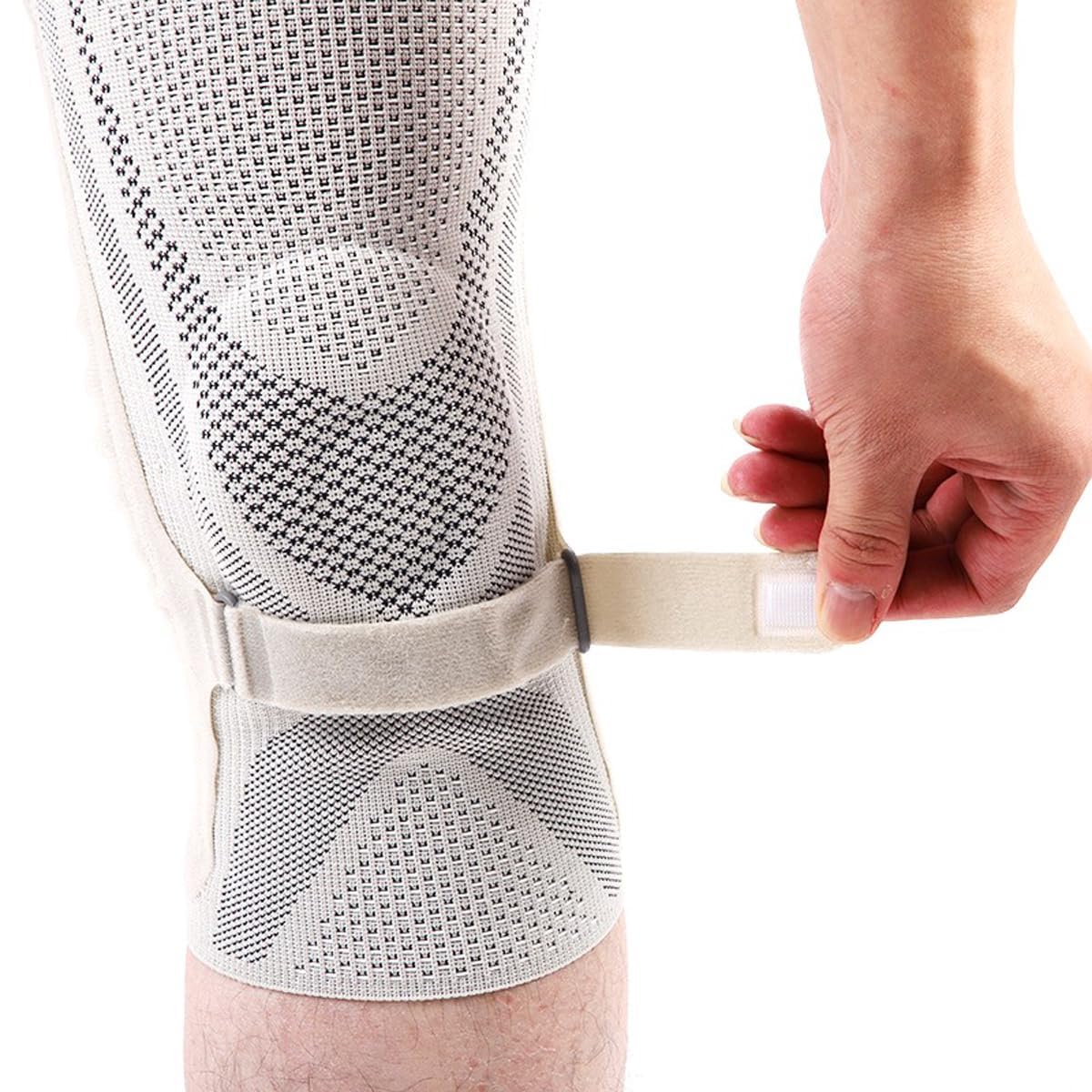 Knee Brace with Silicone Shock Absorption & Spring Support,Dual Strap Compression, Anti-Slip, knee support for men & women (WHITE, S)