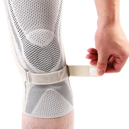 Knee Brace with Silicone Shock Absorption & Spring Support,Dual Strap Compression, Anti-Slip, knee support for men & women (WHITE, S)