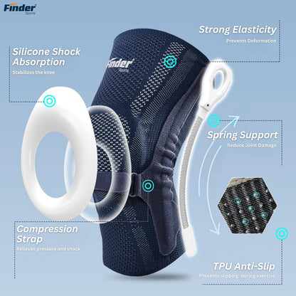 Knee Brace with Silicone Shock Absorption & Spring Support,Dual Strap Compression, Anti-Slip, knee support for men & women (WHITE, S)